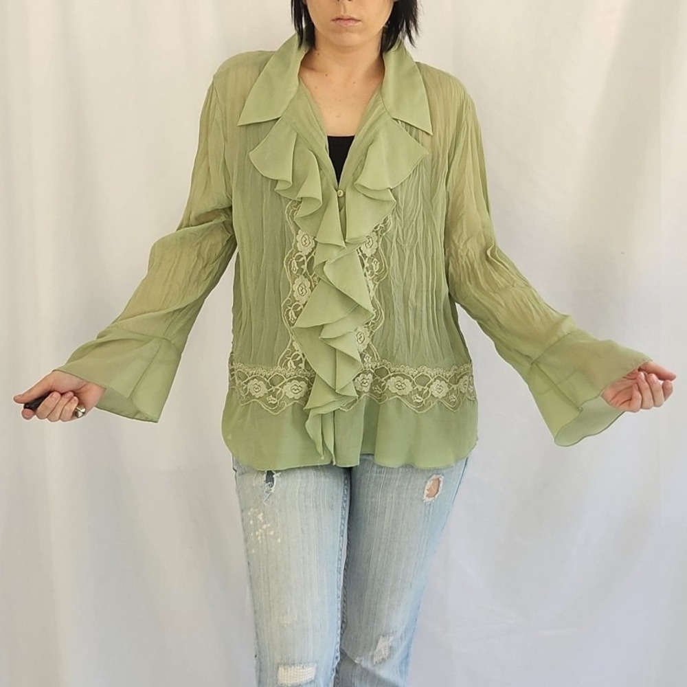 Sheer Green Frilly Blouse
